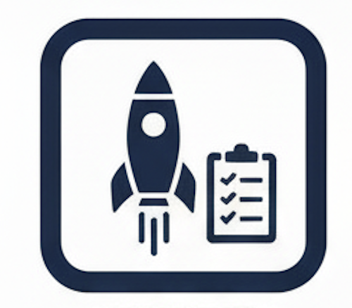 Rocket icon with checklist or clipboard