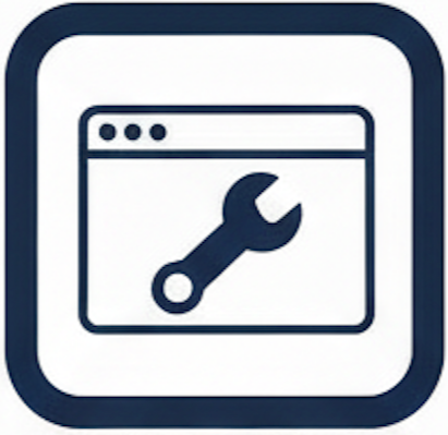 Icon of a web browser window with a wrench inside, indicating settings or tools.