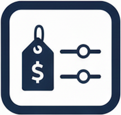 Icon of a price tag with a dollar sign and two horizontal sliders for adjustments.