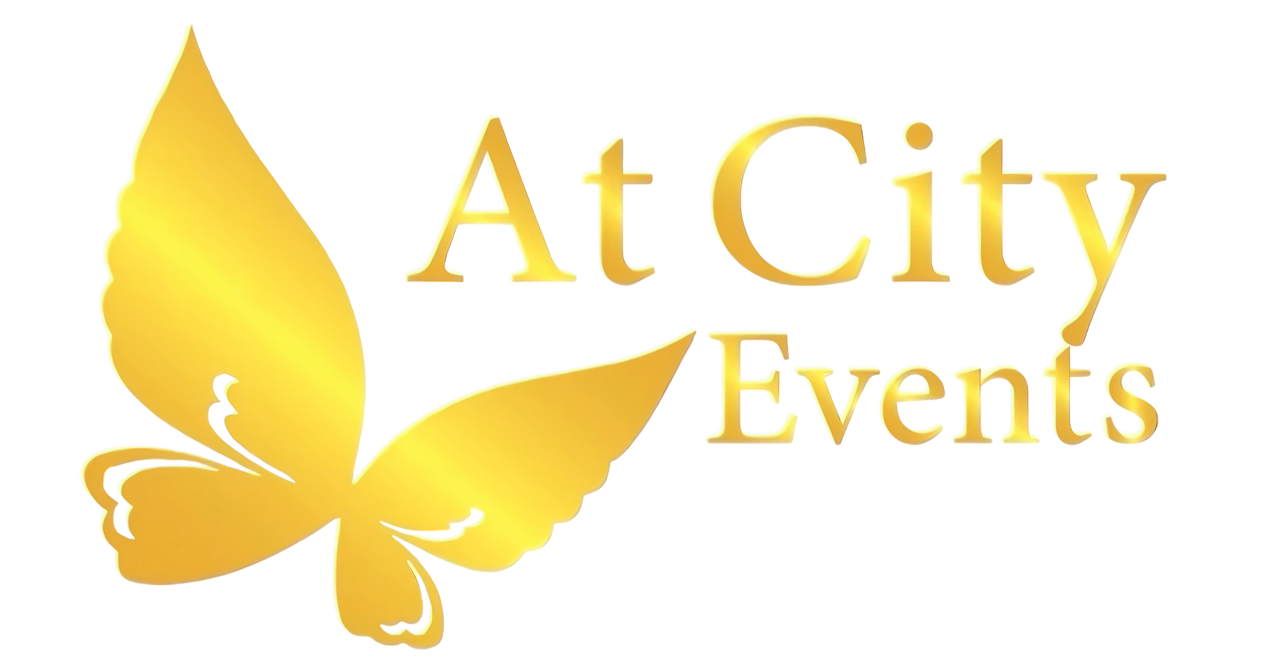 Logo for Act City Events featuring a large yellow butterfly and gold text.