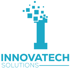 Logo of Innovatech Solutions featuring a stylized tree made of blue squares and the company name beneath.