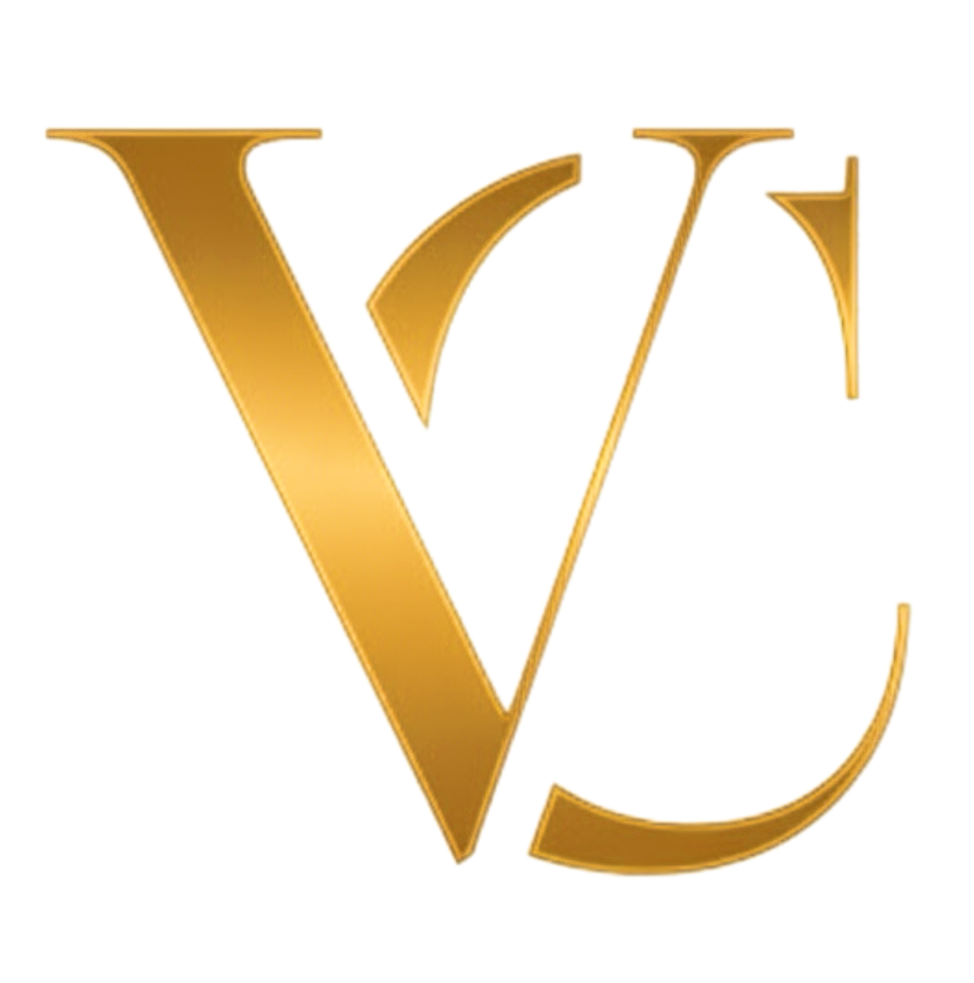 Golden stylized letters 'VC' intertwined on a transparent background.