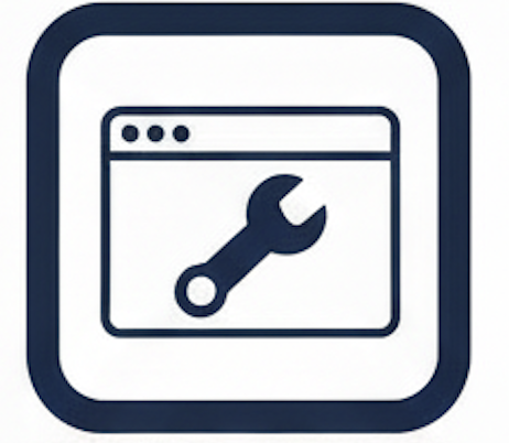 Icon of a web browser window with a wrench inside, indicating settings or tools.