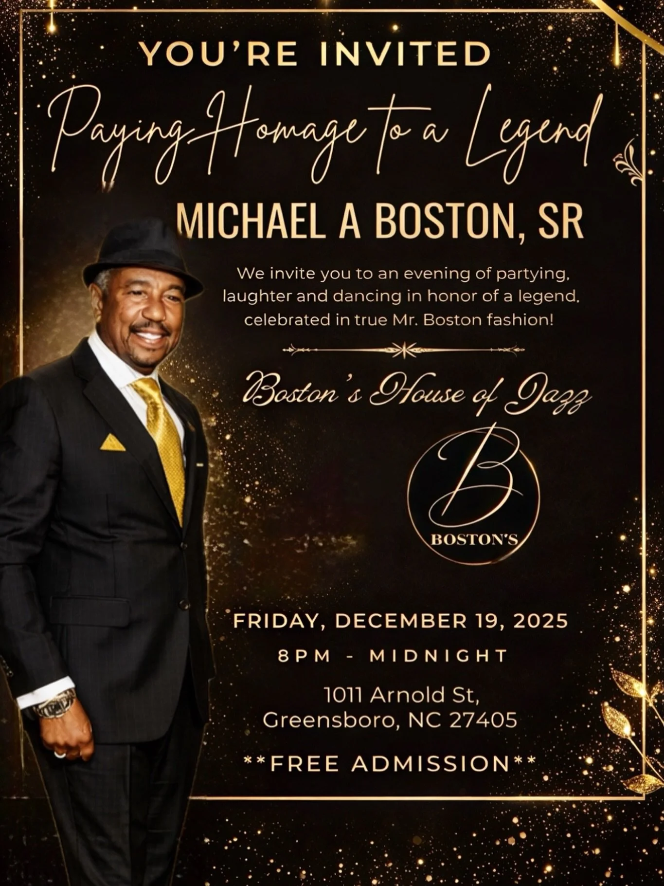 🕊️🎤🎼🎵🎶🎙️🎹🎷🎸🥁

Tonight meet us at Boston&rsquo;s as we pay homage to a father, brother, uncle, friend, philanthropist, entrepreneur, a true legend and the King of Night Life Mr. Michael Boston. Doors open at 8pm.

Calling all singers and mus