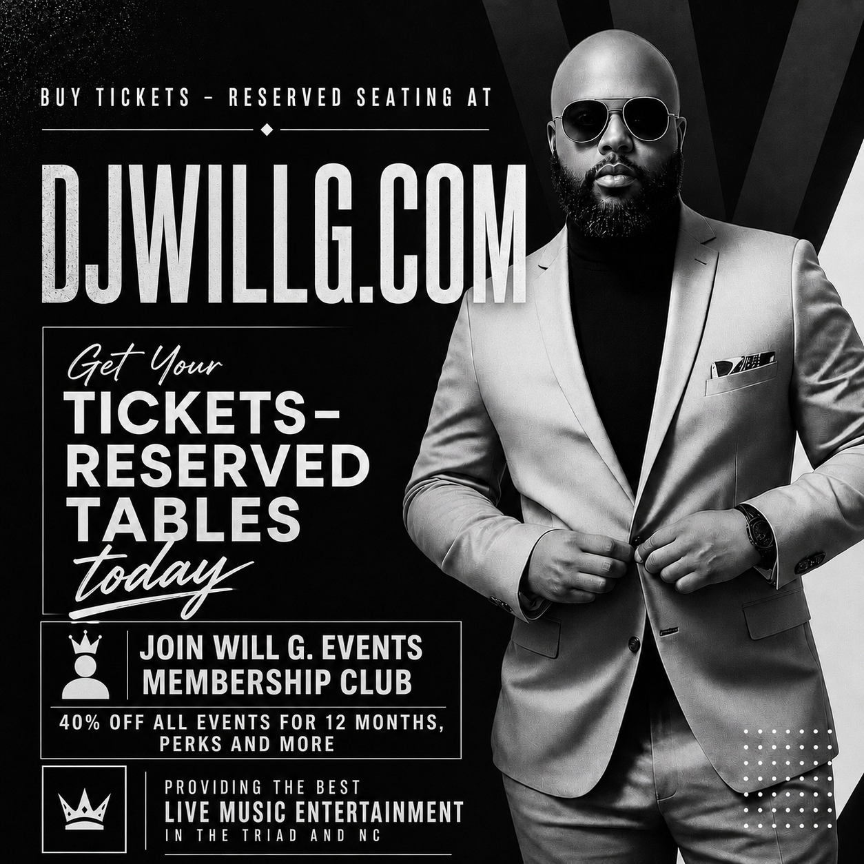 LIVE MUSIC EVENTS, DJ SERVICES, VIP MEMBERSHIP CLUB, LIVE MUSIC EVENT PROMOTER, CONCERTS, EVENTS