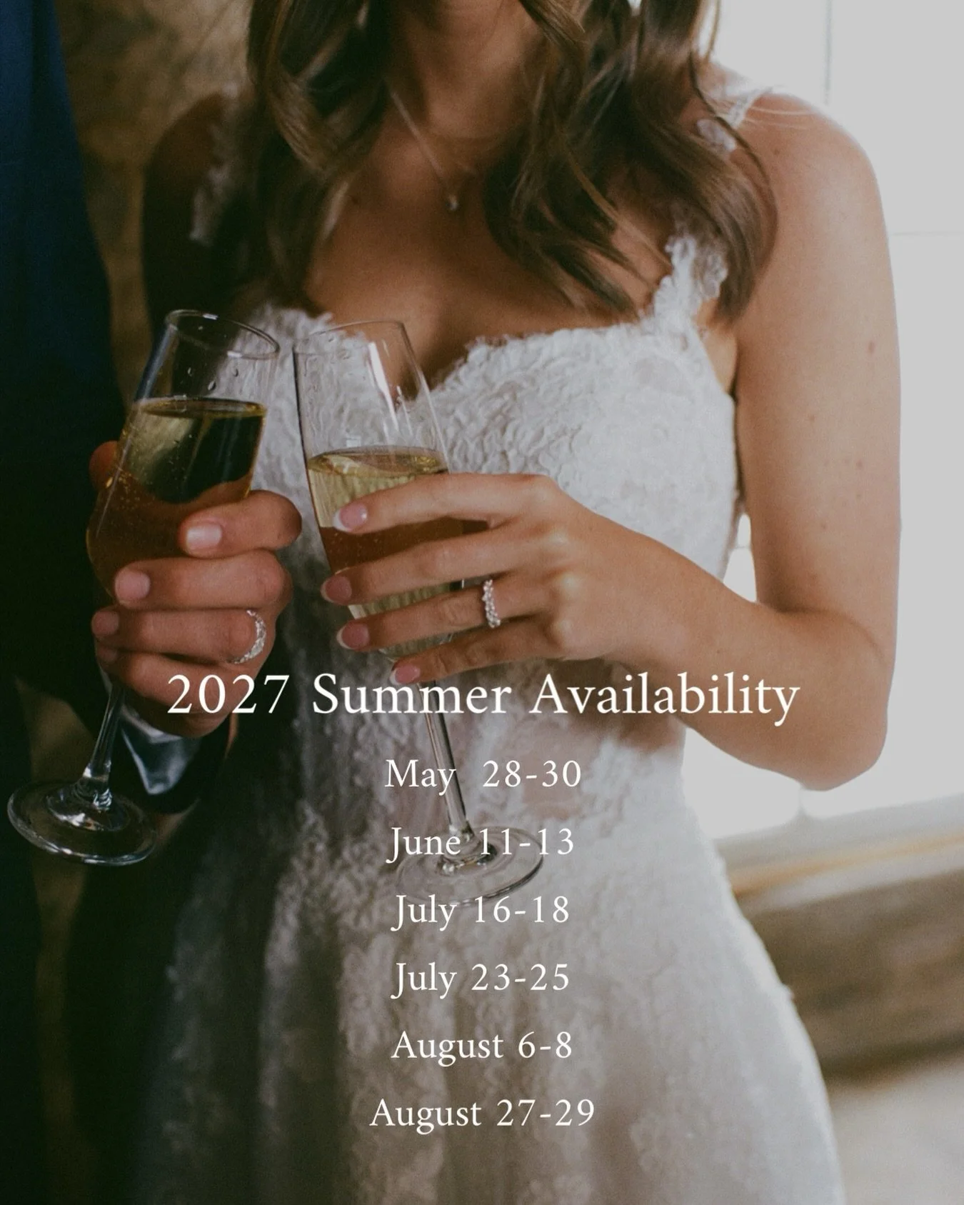Remaining dates next summer. Still several weekends in September and October available as well!

2028 bookings now open. ✨✨