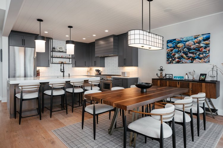 Dining table beside the kitchen island seating