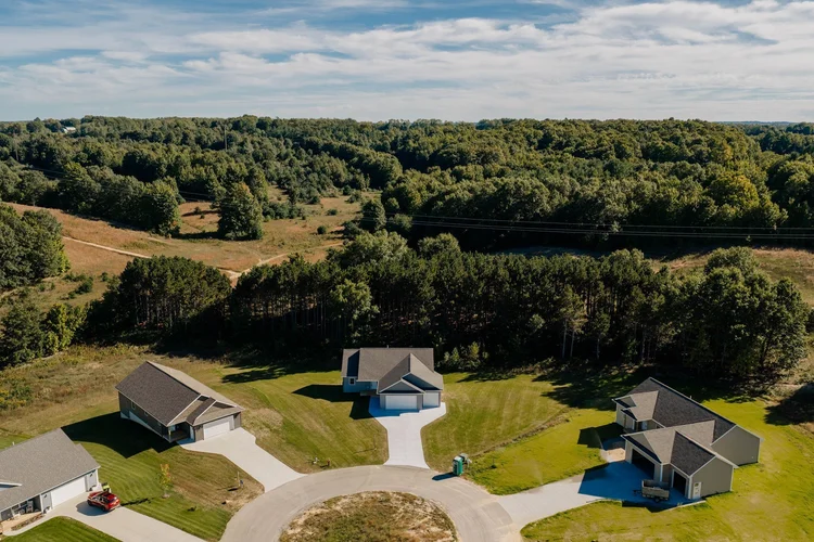 Aerial view of homes around the cul de sac