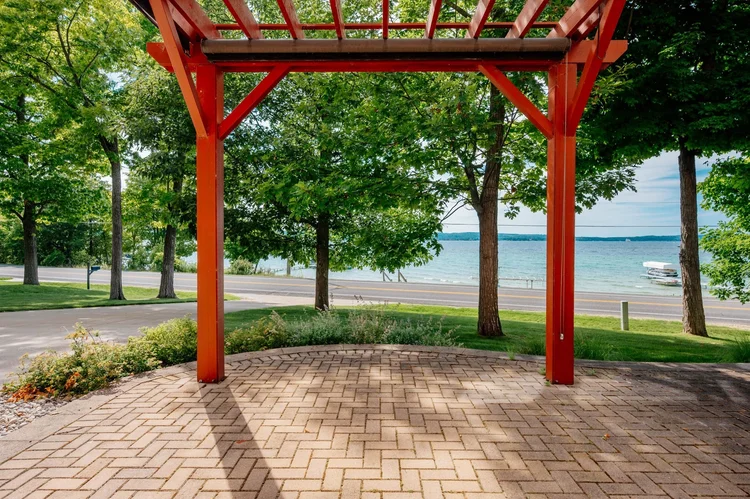 West Bay framed by the timber pergola