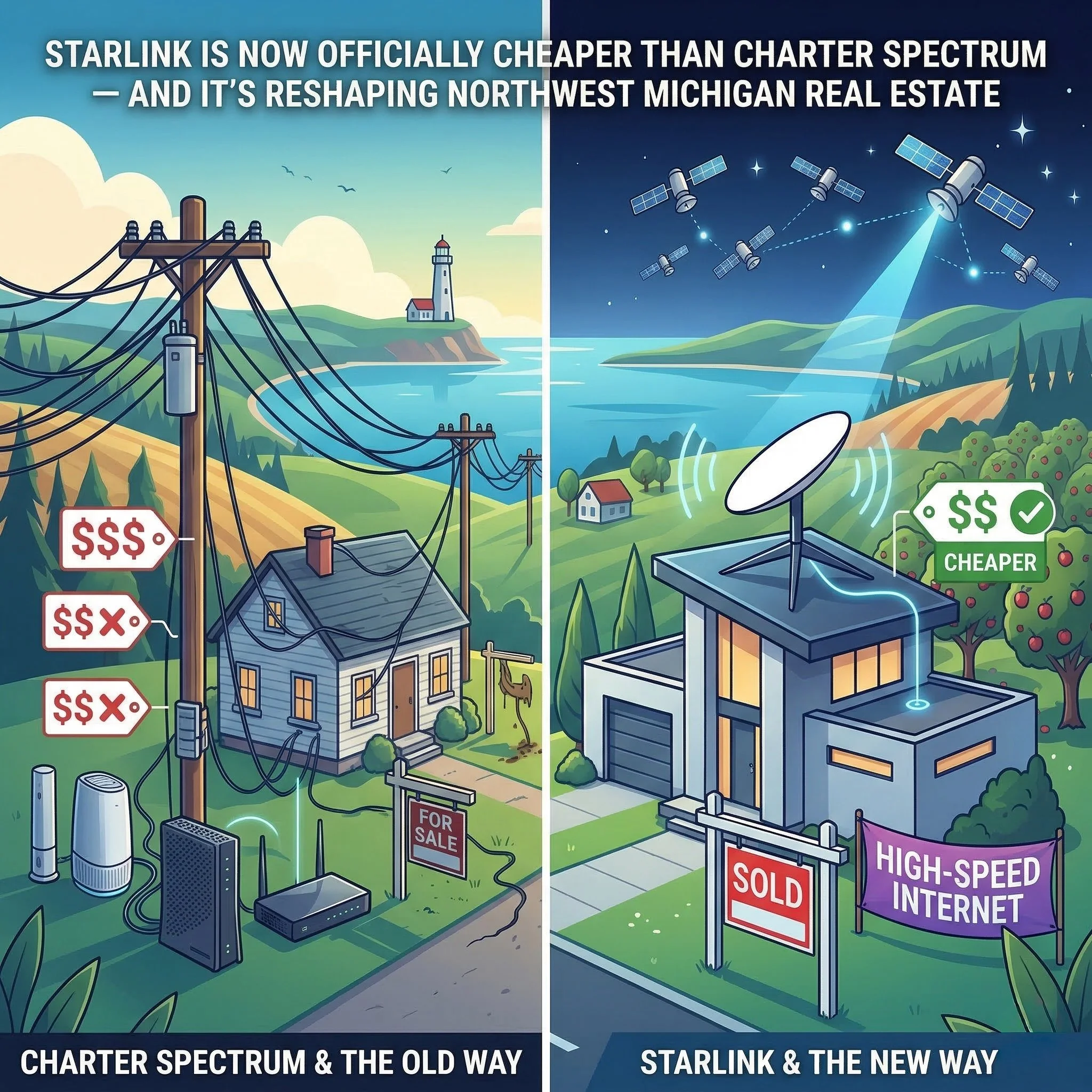 Starlink Is Now Officially Cheaper Than Charter Spectrum — And It's Reshaping Northwest Michigan Real Estate