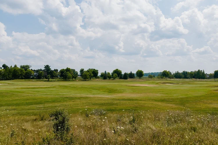 Ground level view across the lot to the golf course