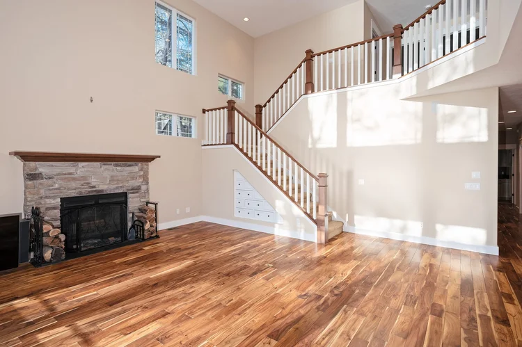 Stone fireplace and staircase