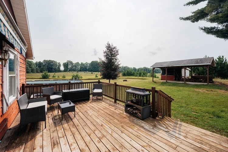 Back deck looking over the yard and pavilion