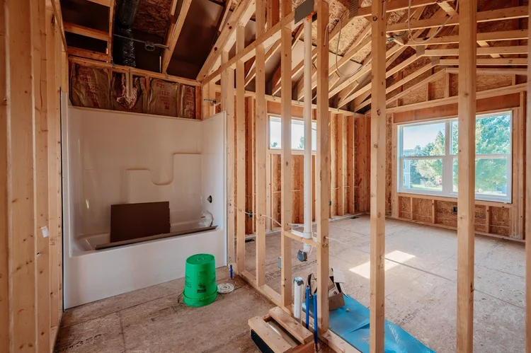 Framed bathroom with tub and shower unit set