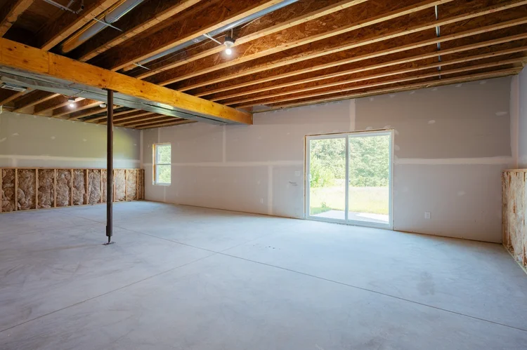 Unfinished walkout lower level with sliding door