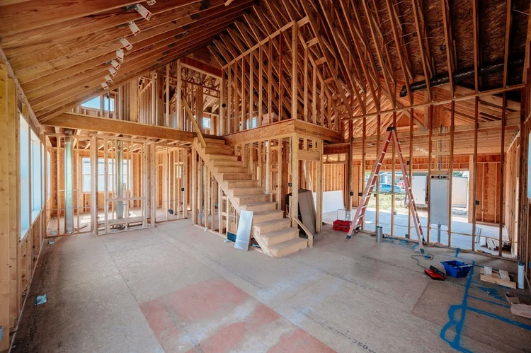 Open framed main level with staircase