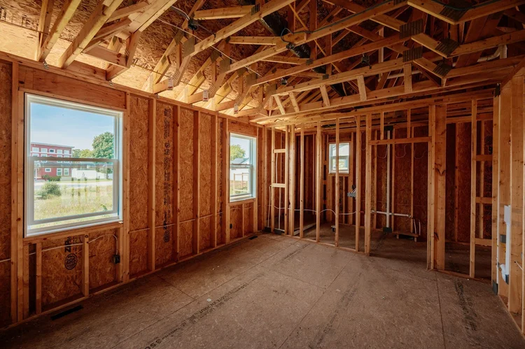 Framed room with a large front window