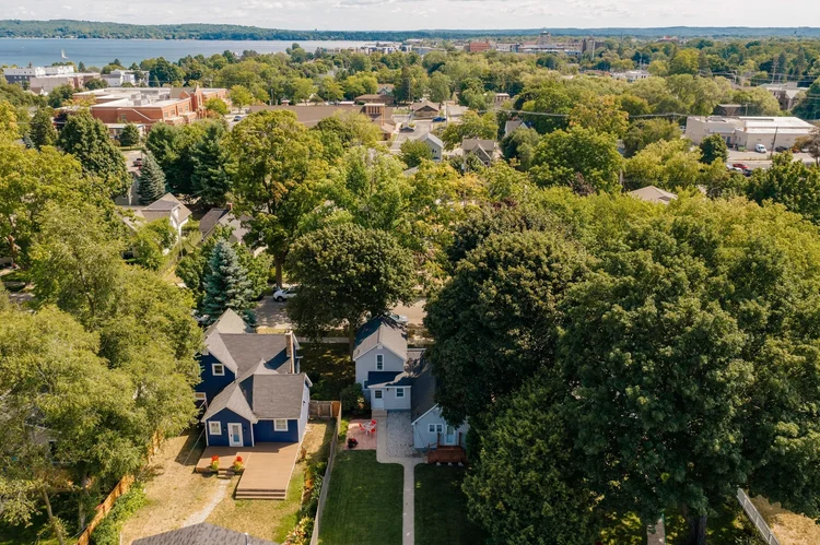 Aerial view from the neighborhood toward West Bay