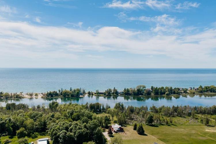 Aerial of South Bar Lake with Lake Michigan beyond