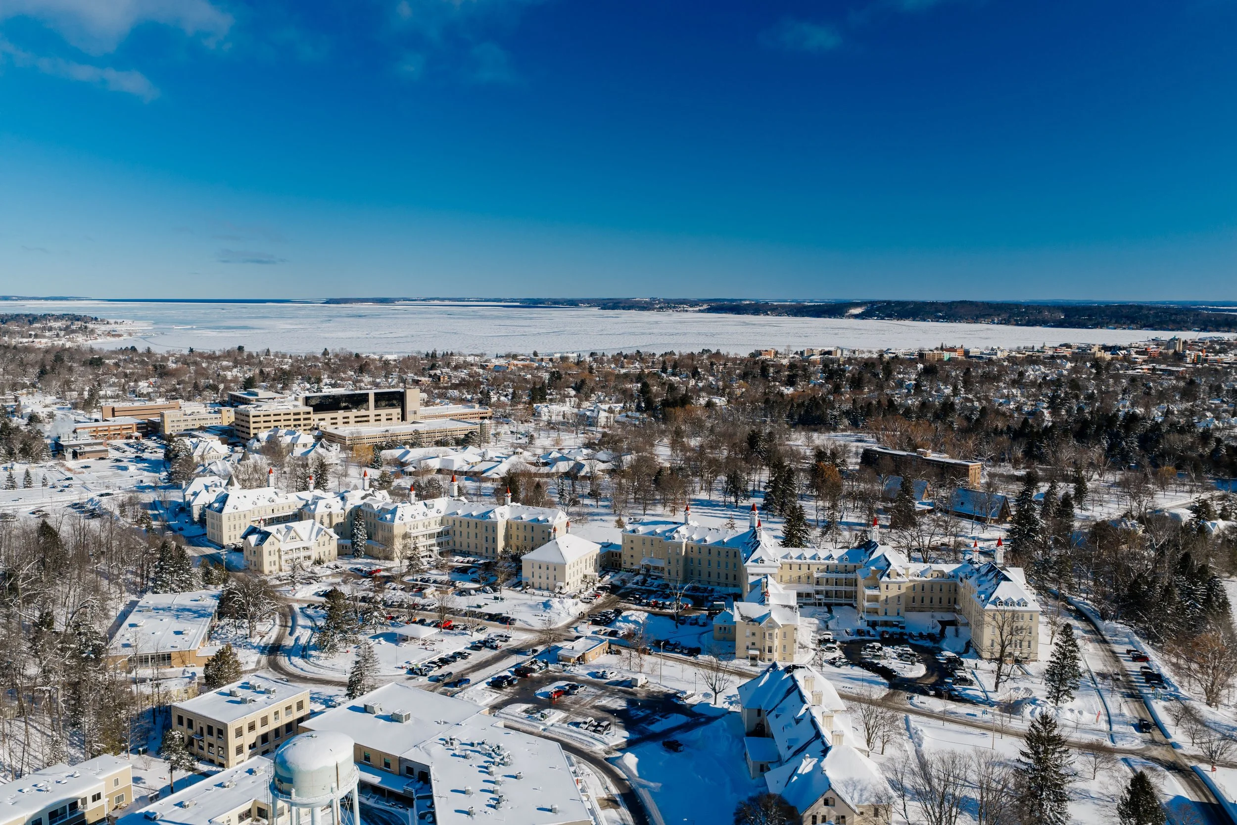 traerse city commons winter aerial photo