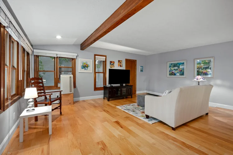 Living room with refinished hardwood floors
