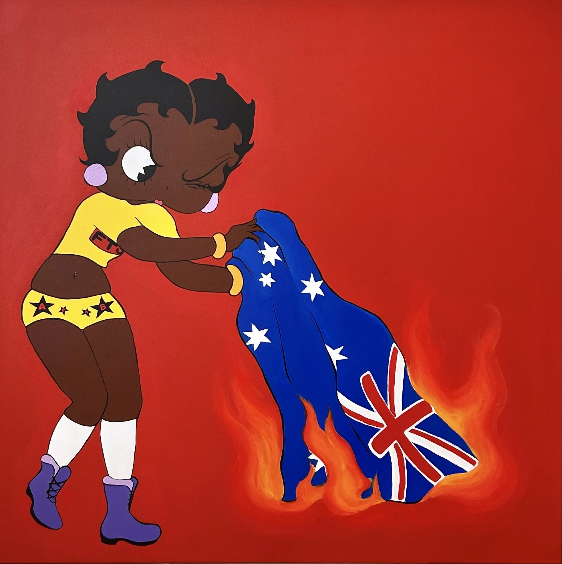 Blak Betty Burn the Colony 
Acrylic on canvas 
1m x 1m 