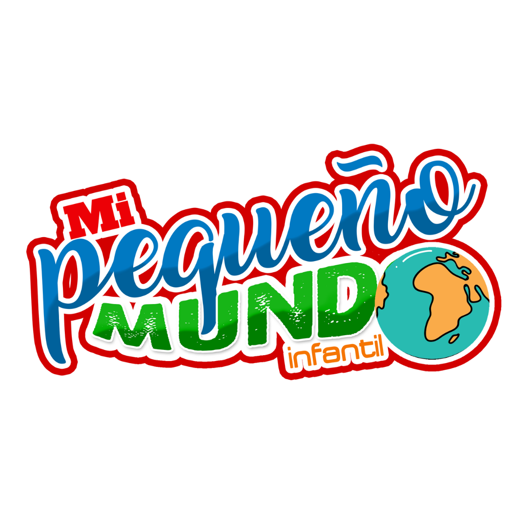 Logotipo colorido con el texto 'Mi Pequeño Mundo Infantil' y una ilustración del globo terráqueo.