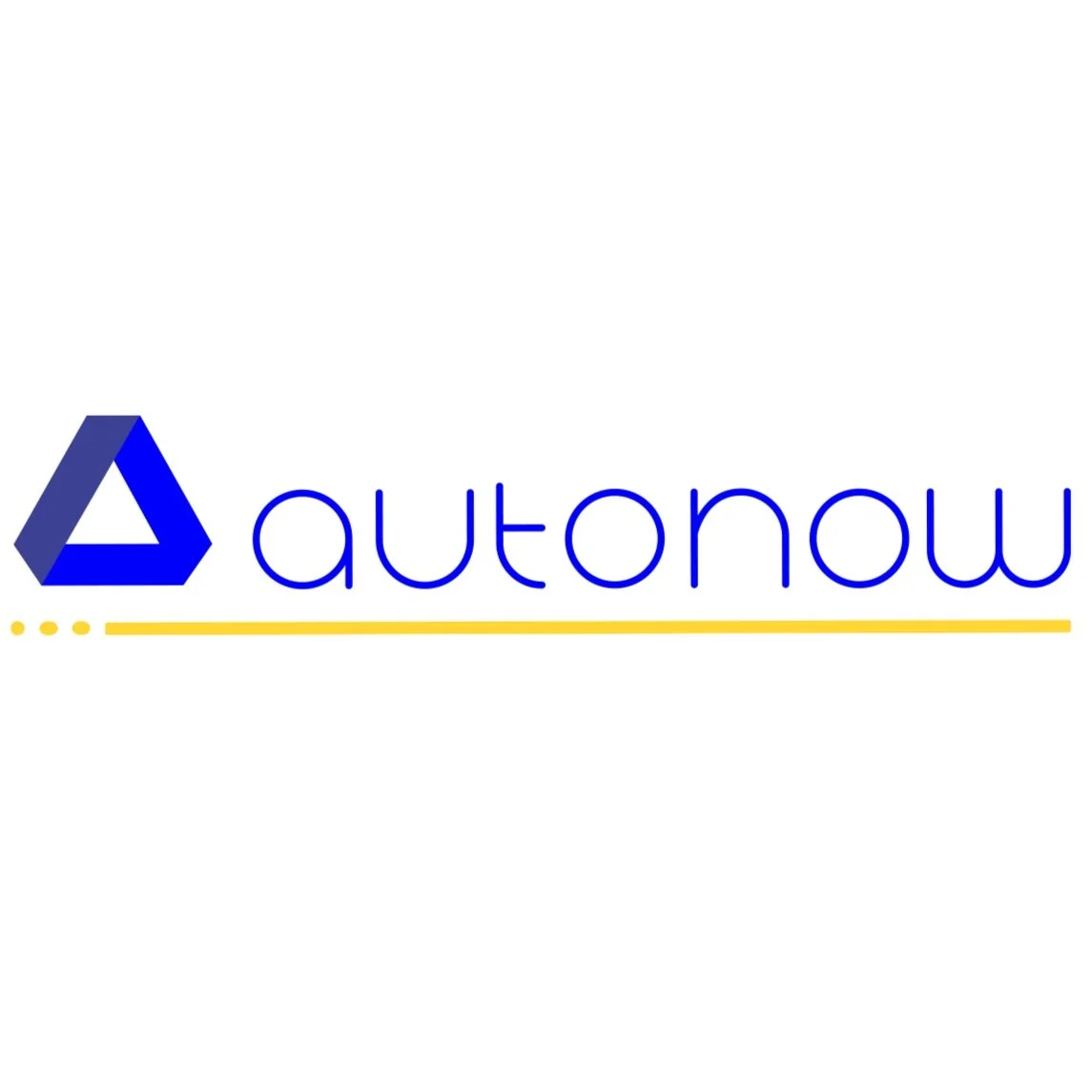 Logotipo de Autonow con un ícono tridimensional en tonos azules y la palabra 'autonow' en letras azules y un trazo amarillo debajo.