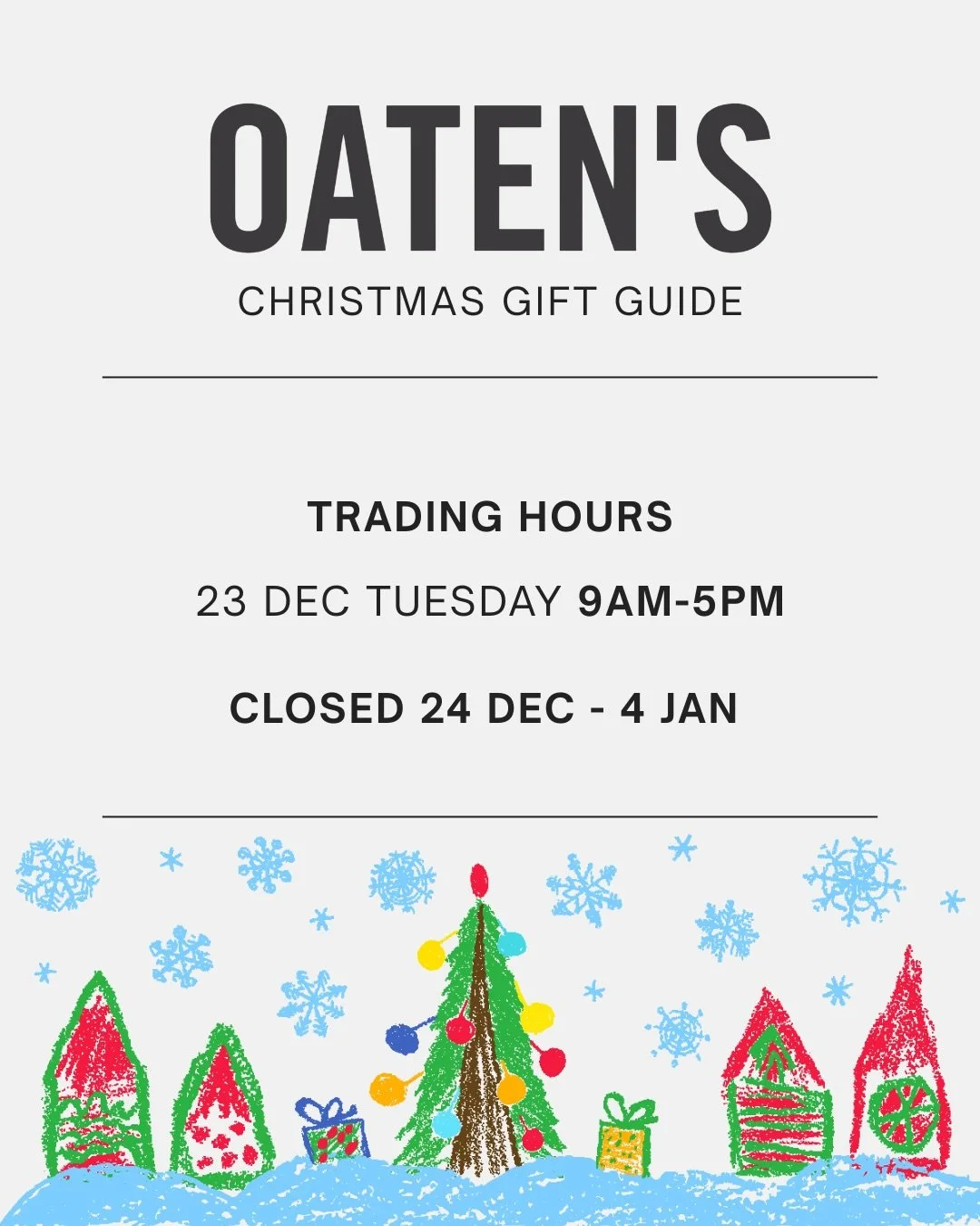 Last minute ideas, available at Oaten&rsquo;s. 

We will be closing the doors and turning the lights out at the end of today for a well deserved break. 🏝️ ✈️ 🎄 😎 

We will be back open in the New Year on the 5th January 2026.