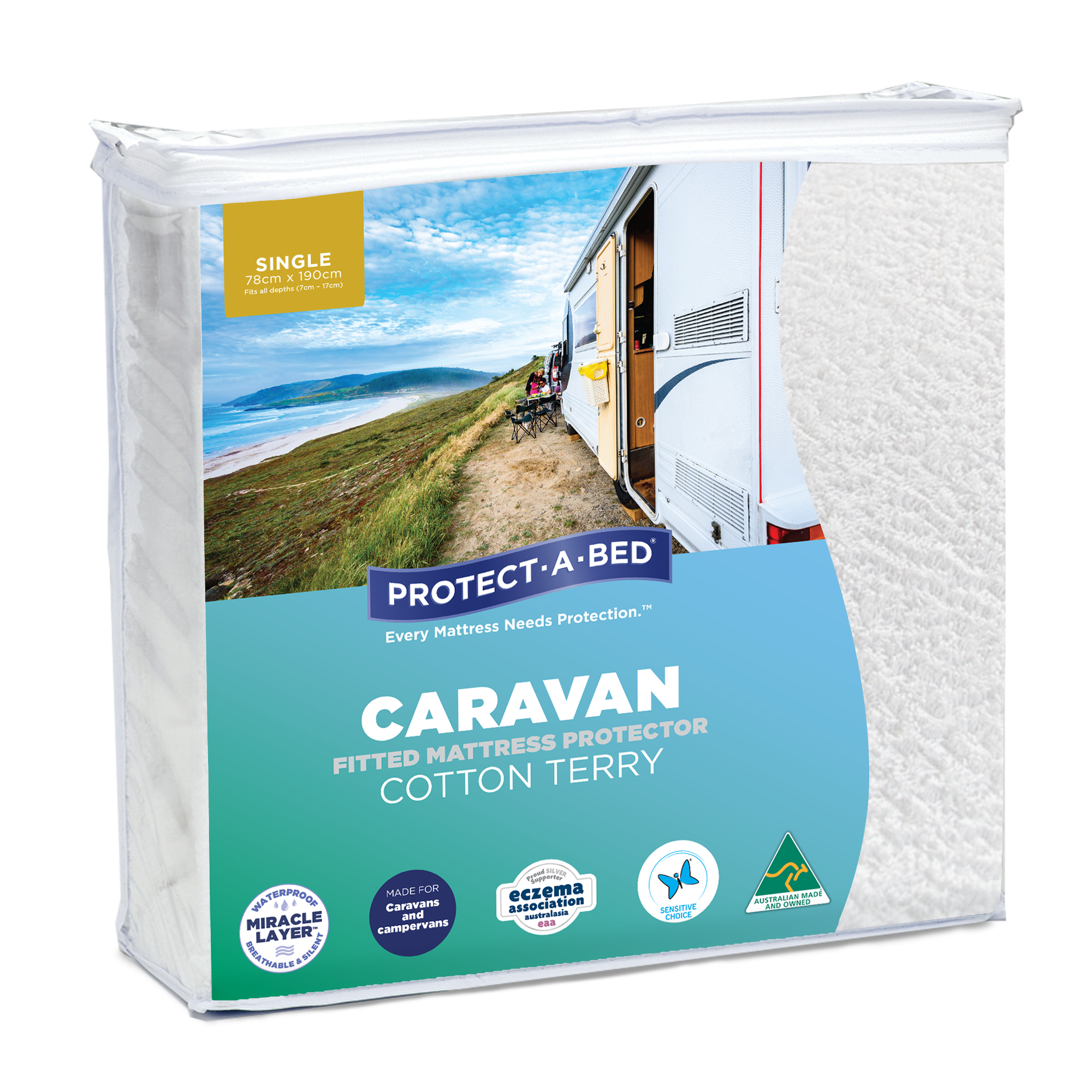 Protect-A-Bed Caravan Cotton Terry Fitted Waterproof Mattress Protector at Oaten’s Beds R Us Casino