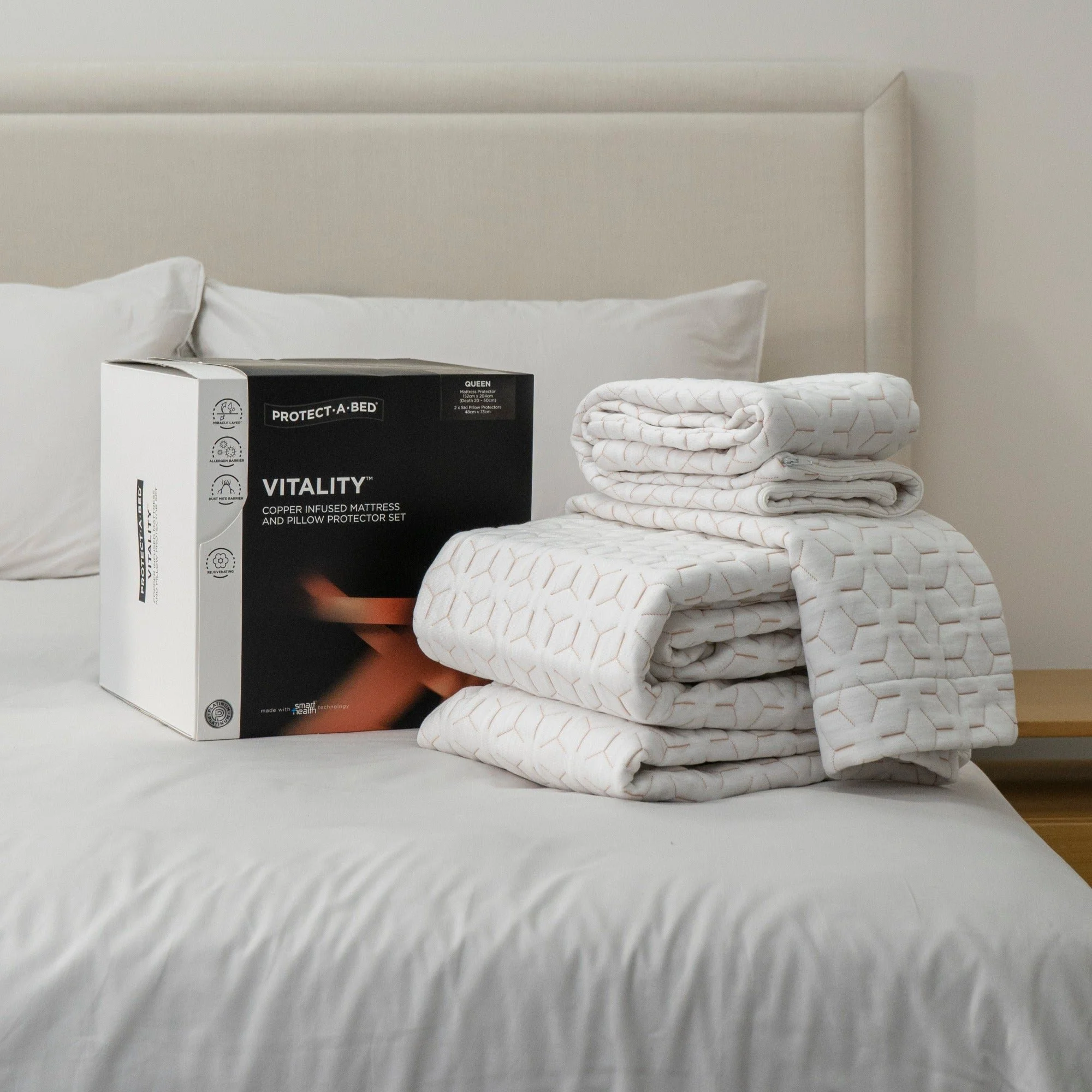 Protect-A-Bed Vitality™ Copper Infused Fitted Waterproof Mattress and Pillow Protector Set (view 2) at Oaten’s Beds R Us Casino