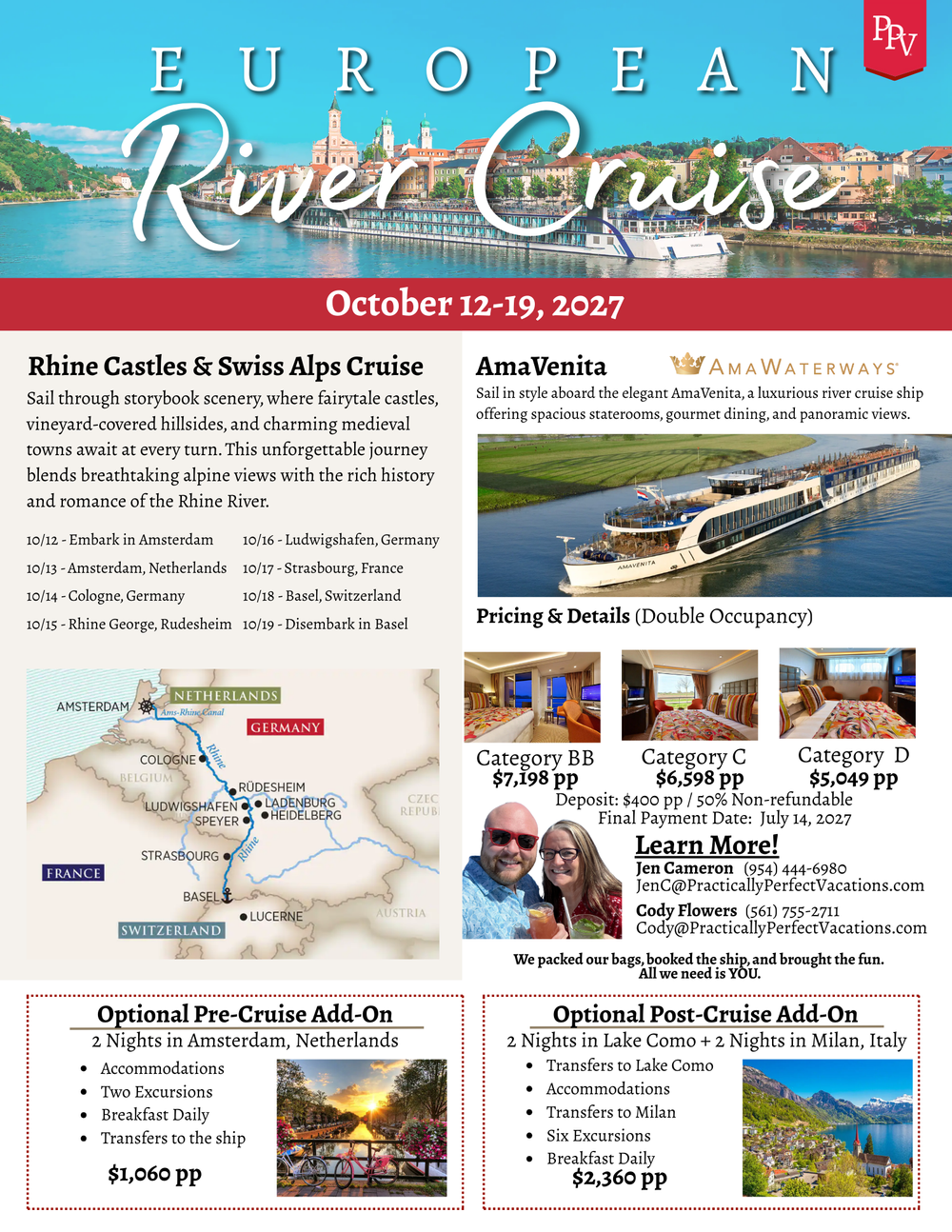 Rhine Castles & Swiss Alps cruise flyer, October 12–19, 2027. Open the cruise page for details.