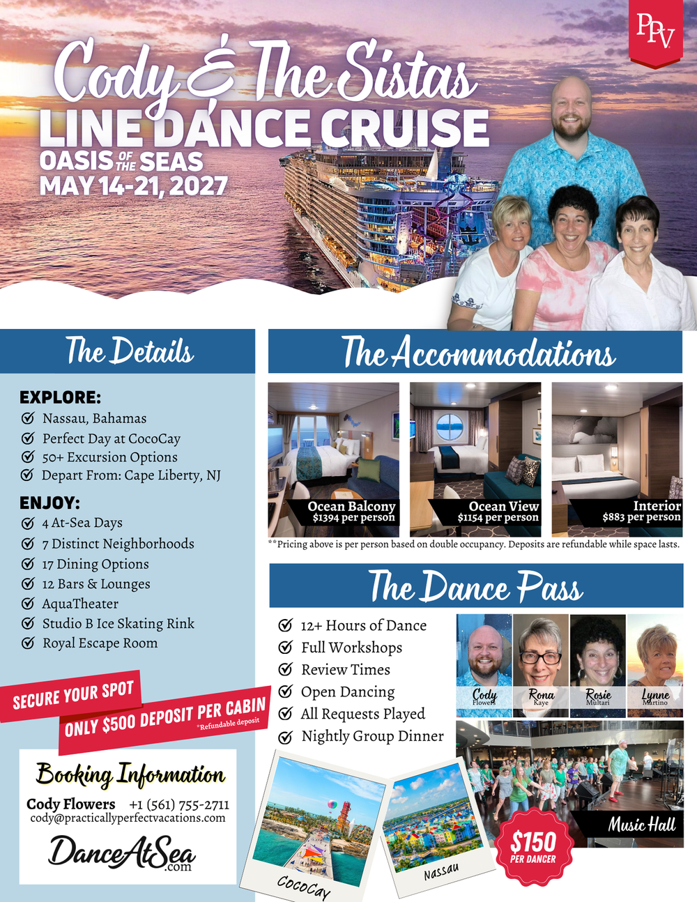 Cody & The Sistas cruise flyer, May 14–21, 2027. Open the cruise page for details.
