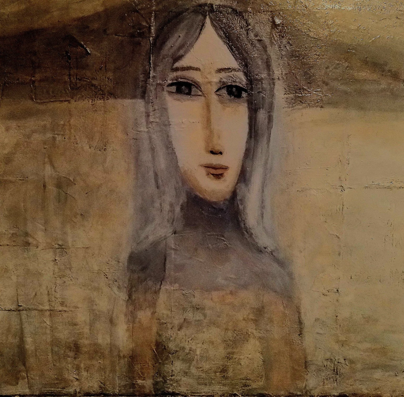 The Rangitoto Girls #5 is a quietly expressive portrait that draws on a sense of place, memory, and emotional stillness. The figure emerges from a layered, earth-toned surface that echoes volcanic landscapes and weathered terrain, referencing Rangito