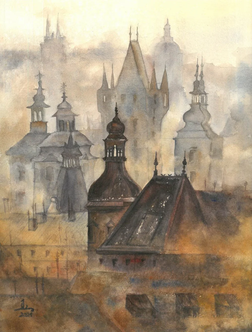 Foggy Budapest, 2024. Watercolor on paper - 12"x16"