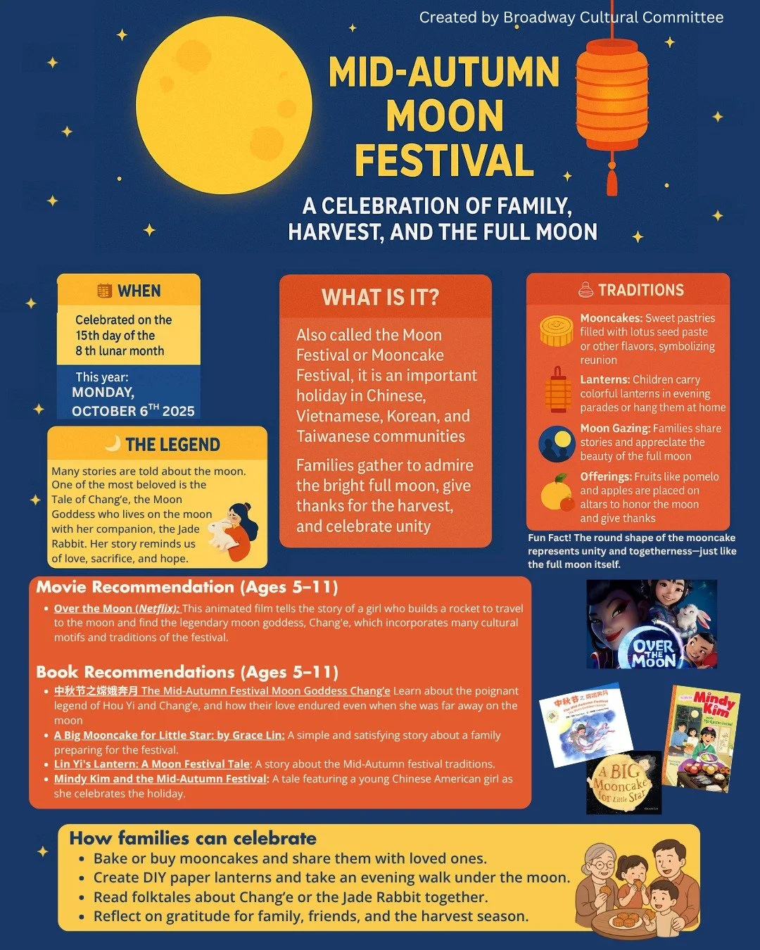 🌕✨ Celebrate the Mid-Autumn Moon Festival! ✨🌕

Learn all about one of the most exciting holidays in East Asian cultures &mdash; from the legend of Chang&rsquo;e to tasty mooncakes and glowing lanterns! 🎋🏮🥮

Perfect for learning at home or in the