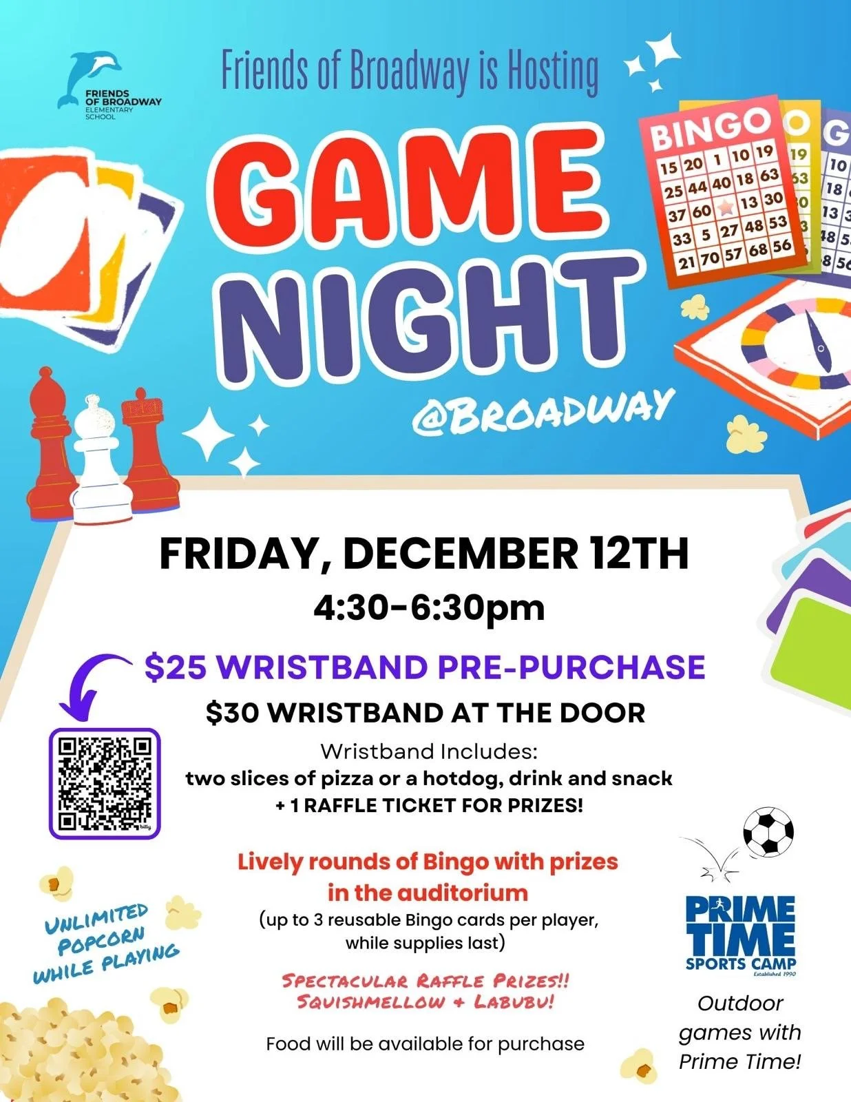 Join us next Friday for BINGO Night! 🎉
📍 Auditorium + Field

Come enjoy a fun-filled evening for the whole family!

✨ Bingo in the Auditorium
✨ Prime Time hosting games out on the field
✨ Raffle prizes &mdash; including Labubu and Squishmallow!

🎟