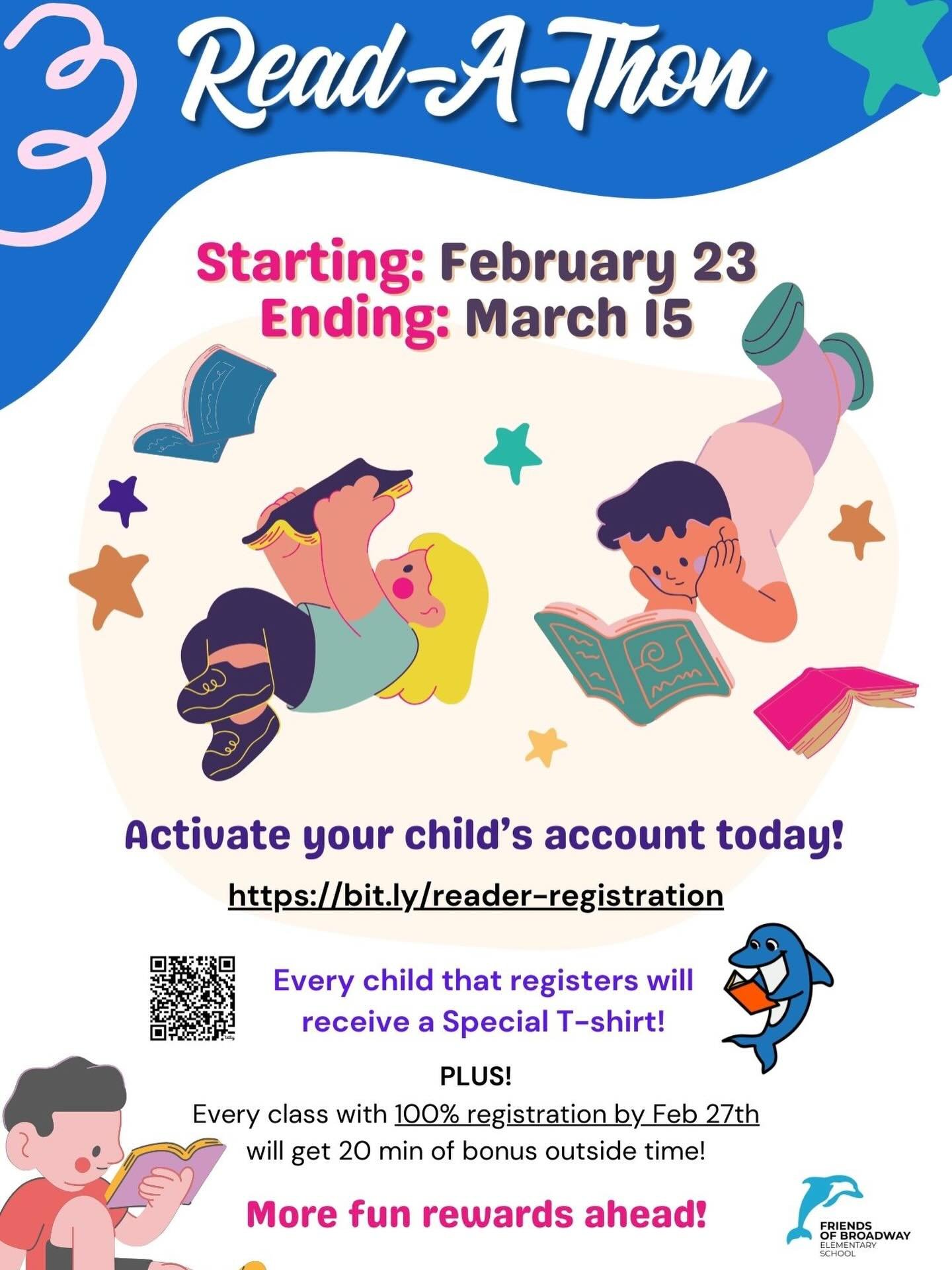 📚 Countdown to the Read-A-Thon! 🎉

The Read-A-Thon officially kicks off on February 23rd &mdash; but don&rsquo;t wait!

Set up your student&rsquo;s account today.
https://bit.ly/reader-registration

✔️ Every student who registers will receive a FRE