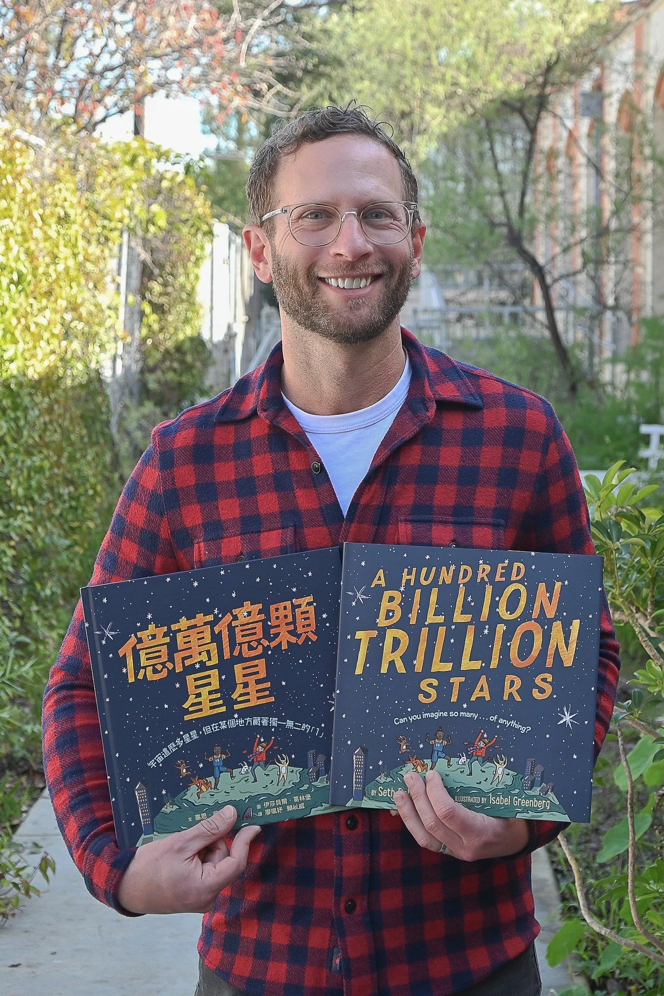 For our First Graders, we had @sethasfishman read A Hundred Billion Trillion Stars.  As you can see the kids loved every minute and could not wait to have their books signed!