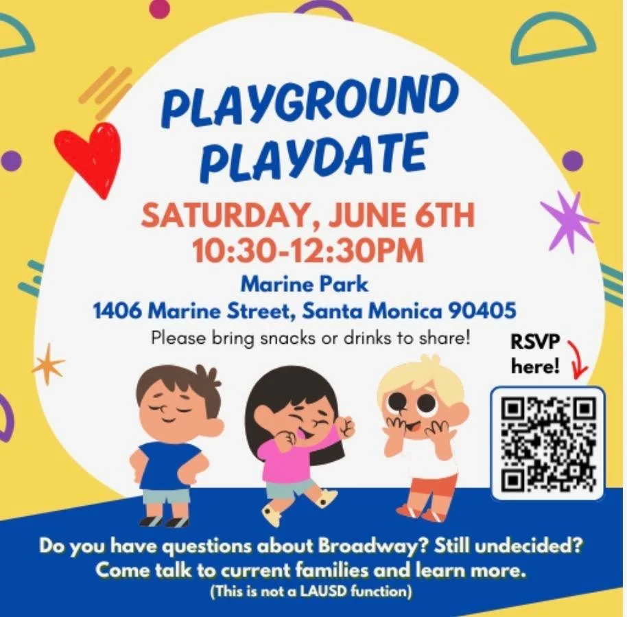 Join us for the next Broadway Elementary School Playdate!

Calling all students, families, and future friends &mdash; come play, connect, and have fun together at our upcoming school playdate! 🌟

🤝 Meet new friends
💫 A great time for kids and fami