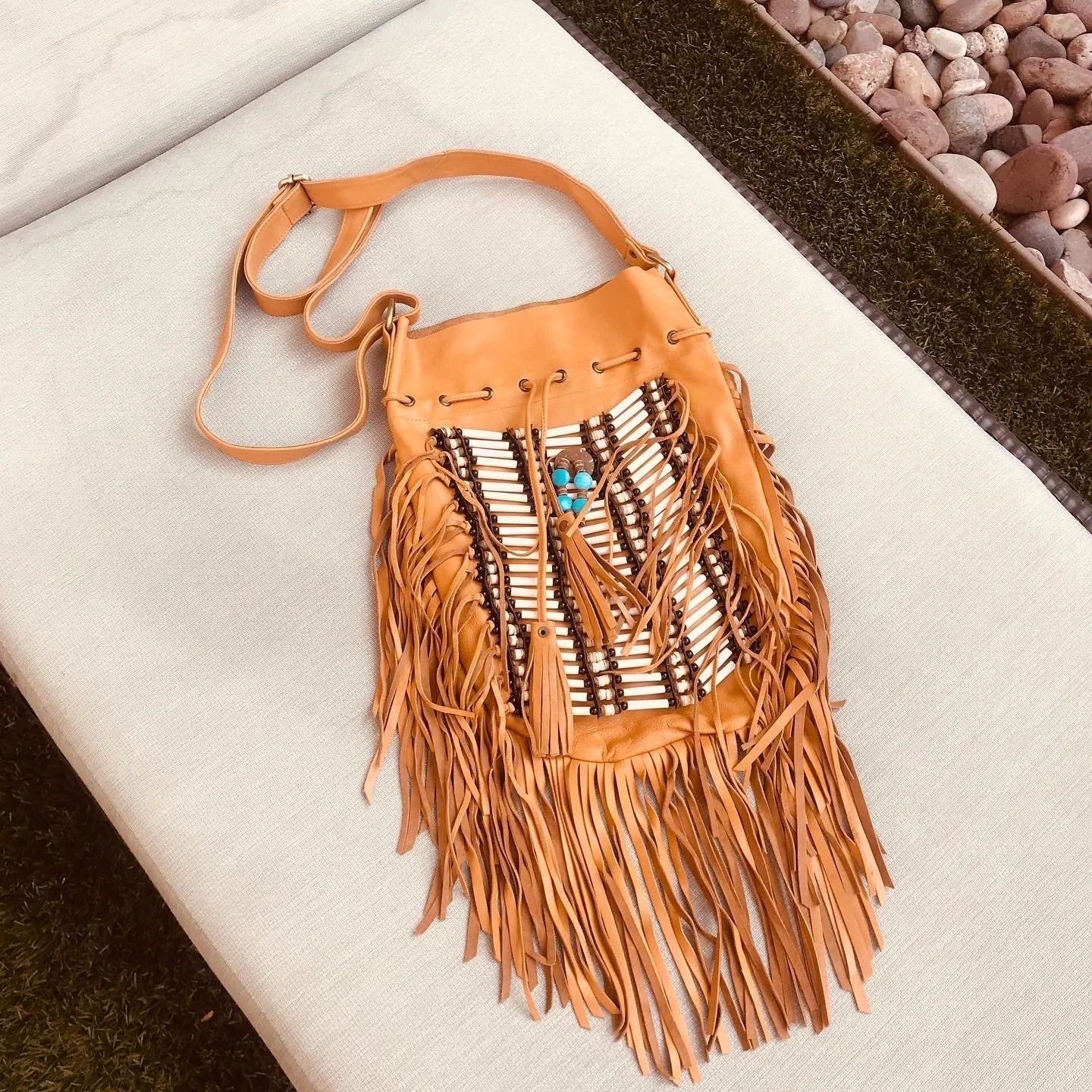 Handmade Bohemian Tribal Fringe Dreamweaver Crossbody Large Purse Breastplate Drawstrings
