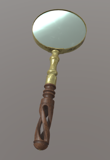 A handheld mirror with a decorative handle and a round reflective surface.