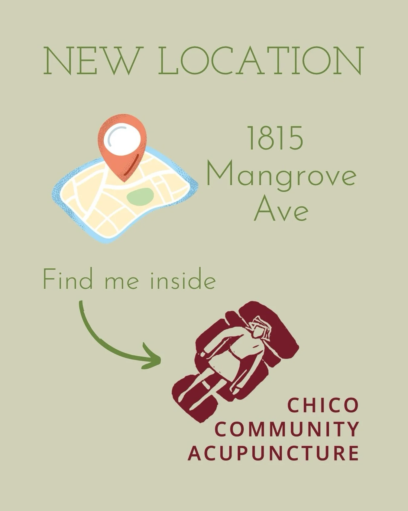 🏠 Same Great Service, New Location📍 1815 Mangrove Ave

I&rsquo;m excited to share with you all that beginning 8/18 I am offering massage therapy appointments Monday-Thursday evening inside Chico Community Acupuncture. I am grateful for all the clie