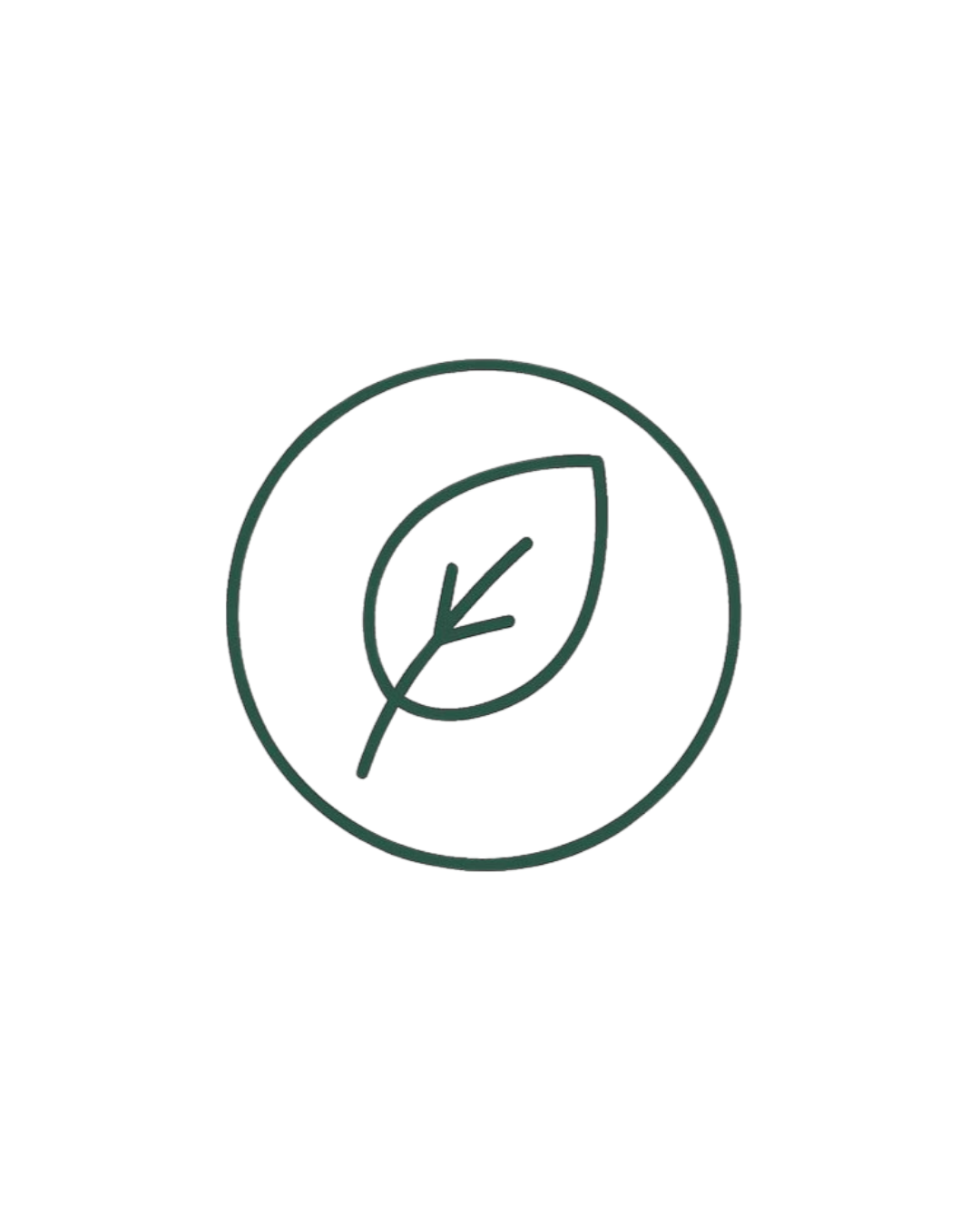 Line drawing of a leaf inside a circle, symbolizing eco-friendliness or sustainability.