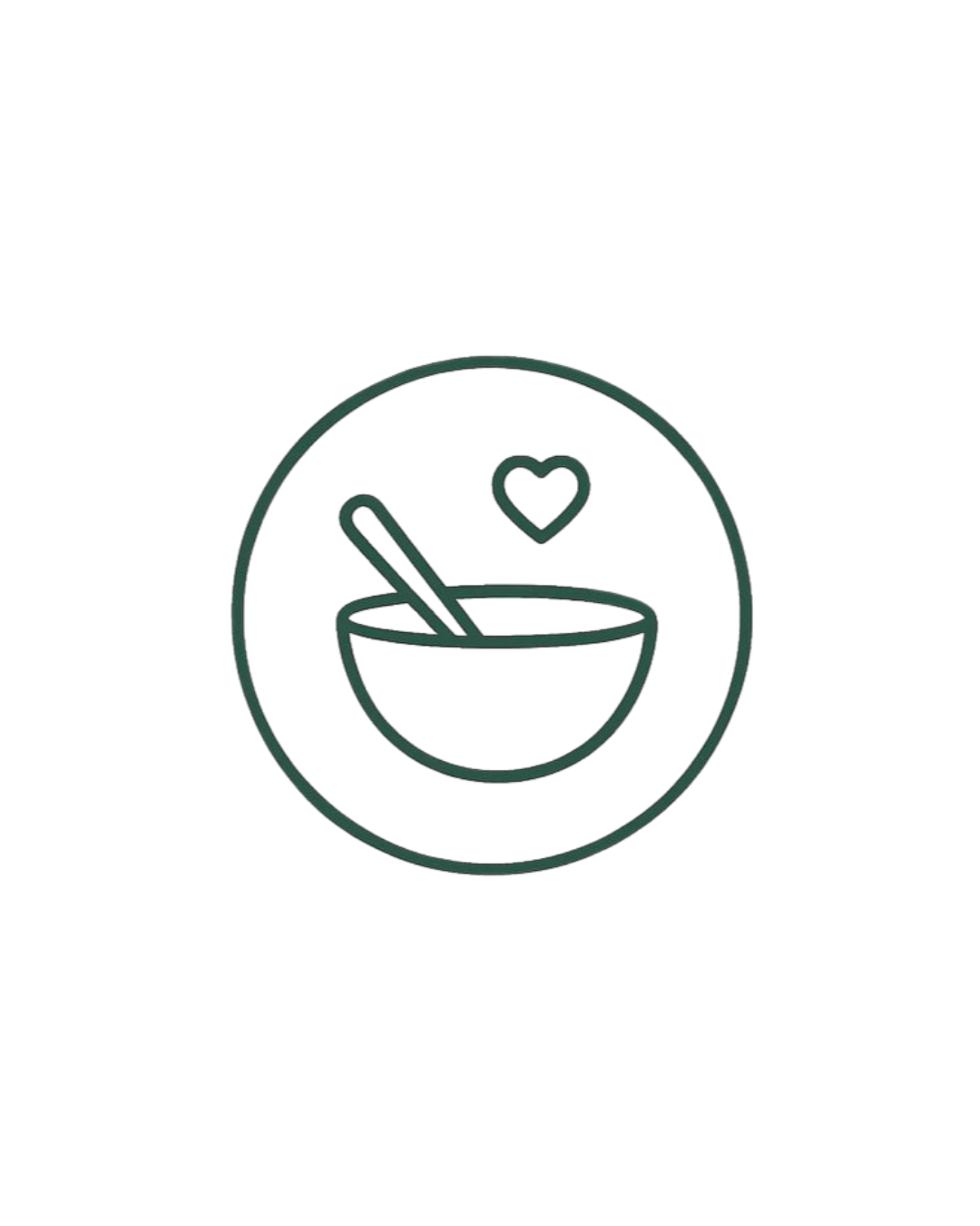 A circular icon with a bowl and spoon, and a heart above it.