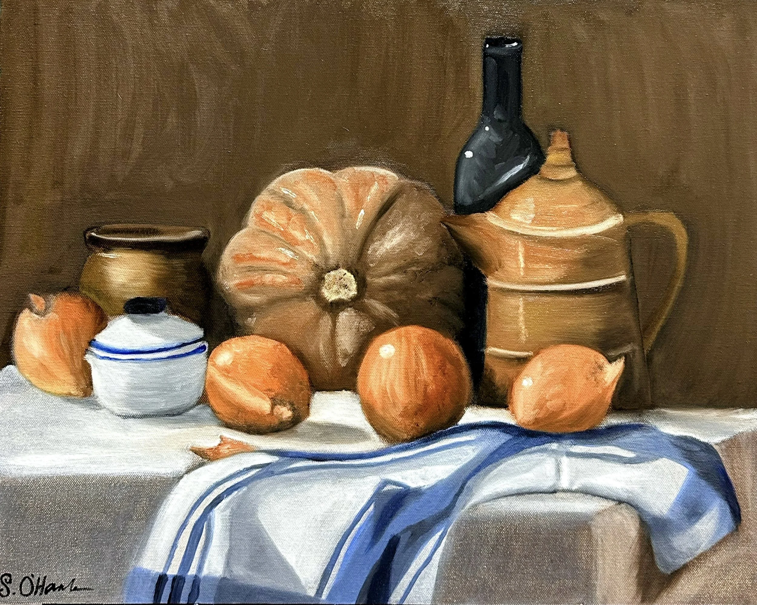 Oil Painting- Still Life with Pumpkin and Onions
