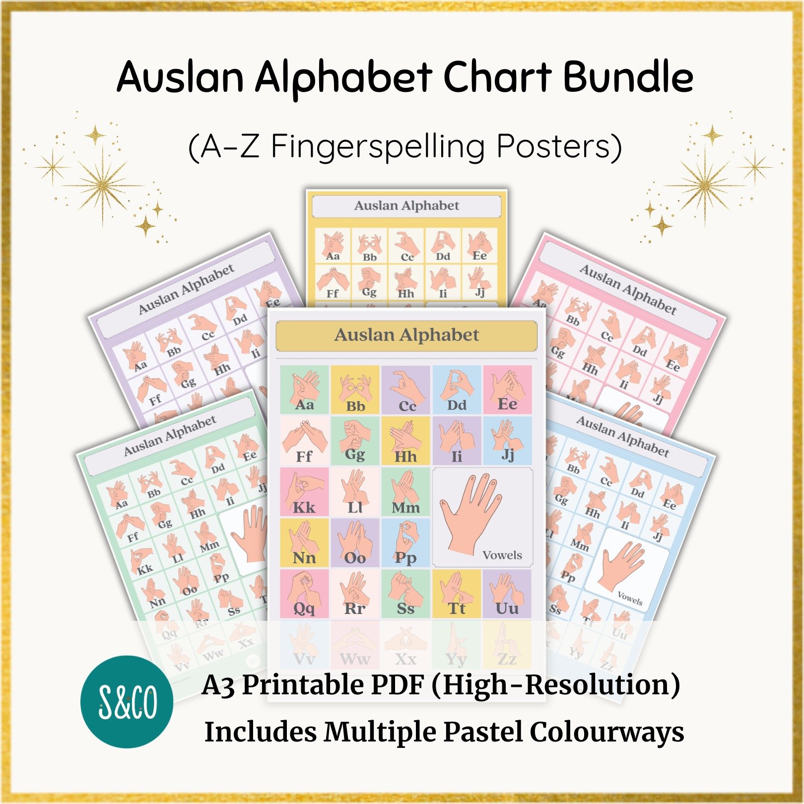 A–Z Fingerspelling Posters | A3 Printable PDF | Multiple Pastel Themes