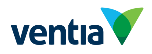 Ventia logo with stylized green and blue leaf design.