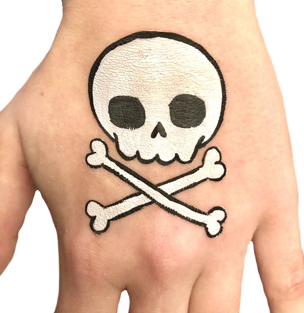 Halloween pääkallomaalaus kädellä. Skull paintinf on hand.