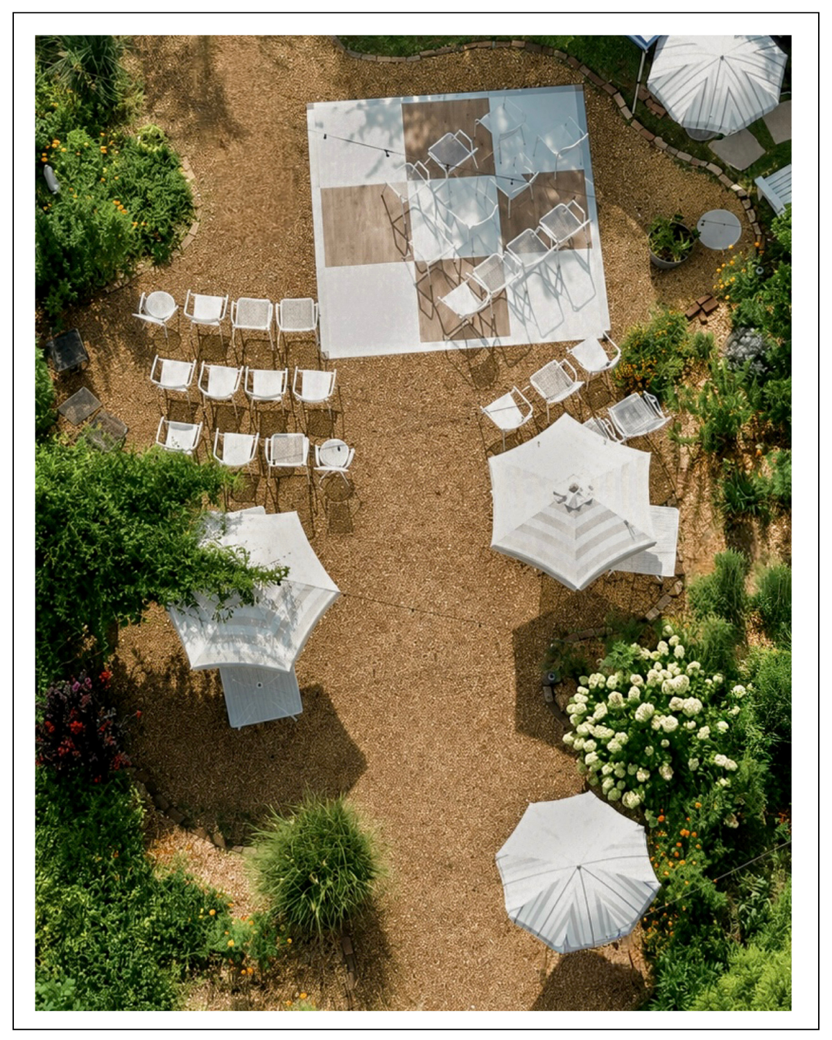 Overhead drone shot of a garden ceremony for a Chattanooga, Tennessee wedding, shot by Nikki Fleming Photos.